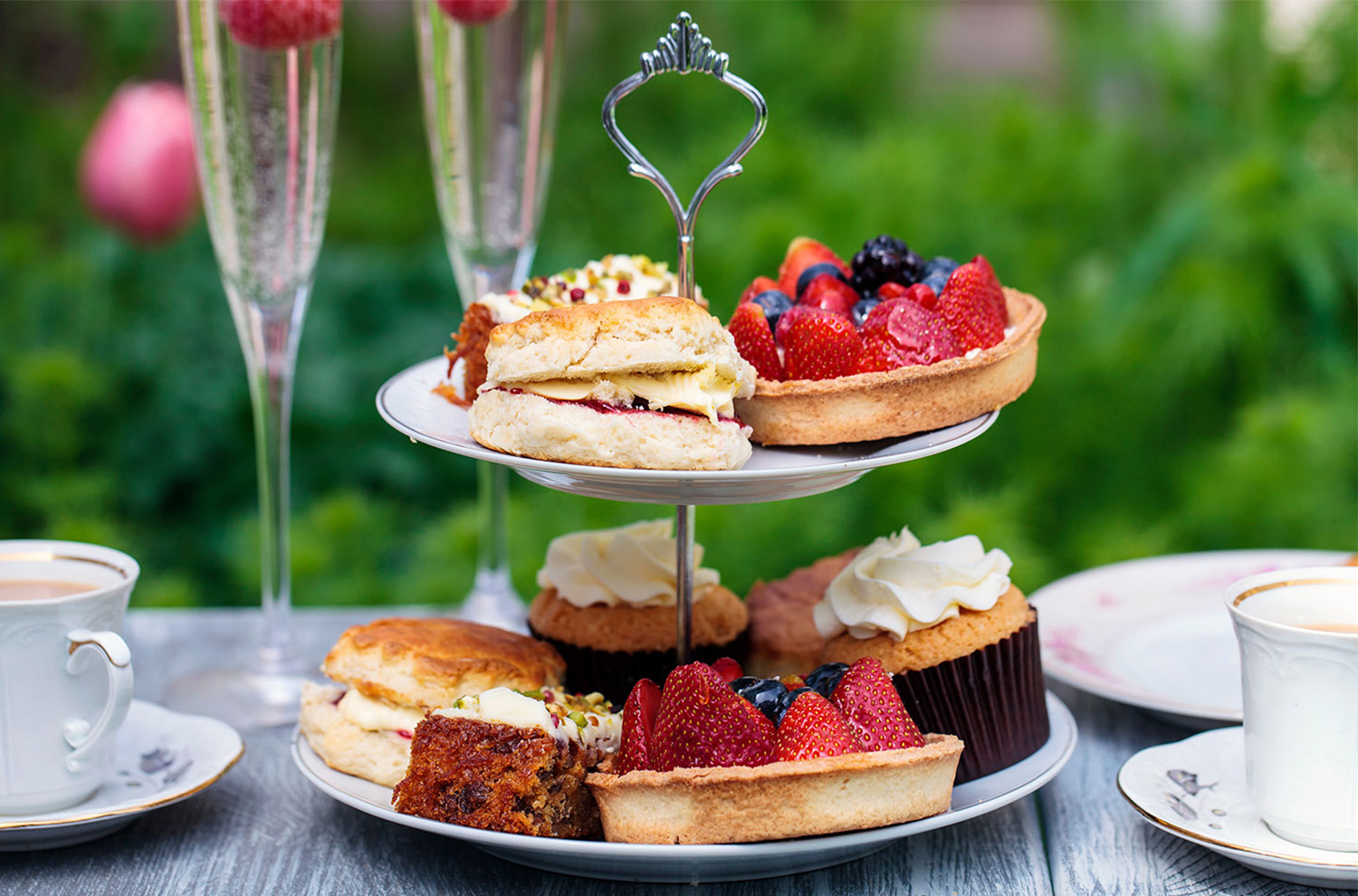 tea party tray with tartes and scones