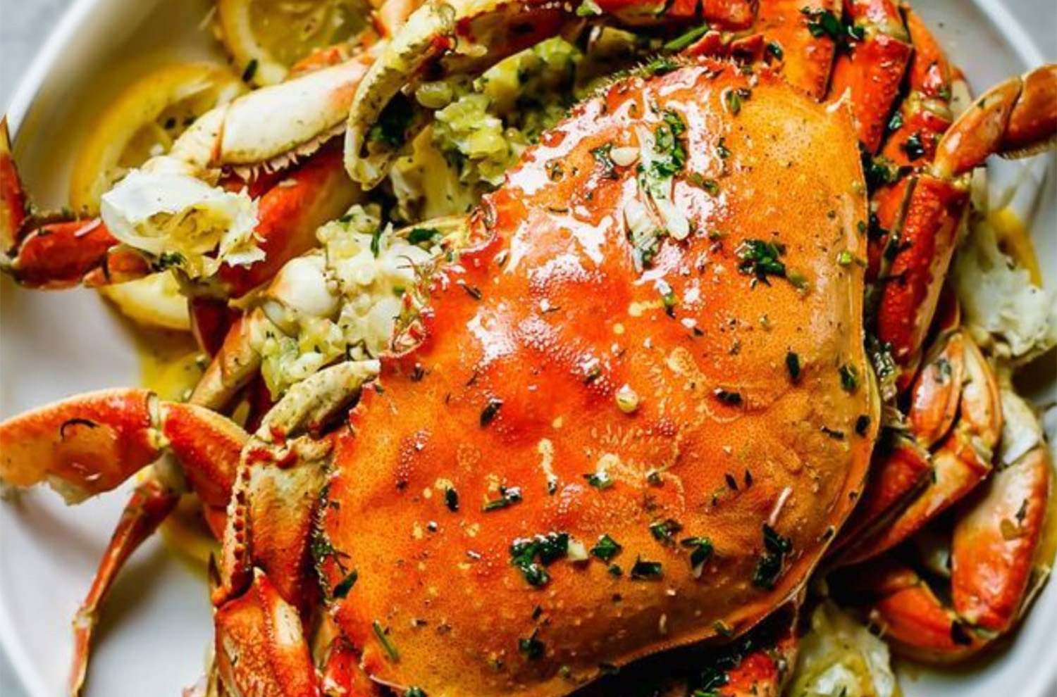 Roasted Crab on white plate