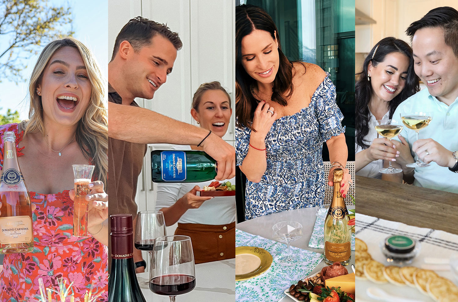 collage of people toasting with glass of wine and bottle